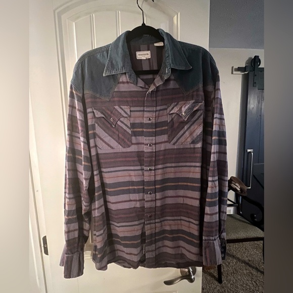 Stetson Striped & Chambray Snap Western Shirt, size L - Picture 1 of 12